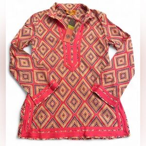 NWT Tory Burch Pink, Navy & Green Tory Tunic Women’s Size 10